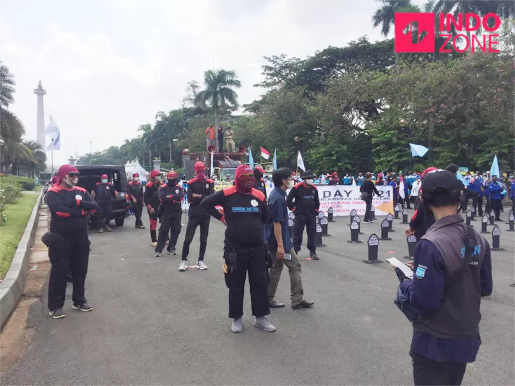 Situasi aksi May Day di sekitaran Patung Kuda (Indozone/Harits Tryan Akhmad)