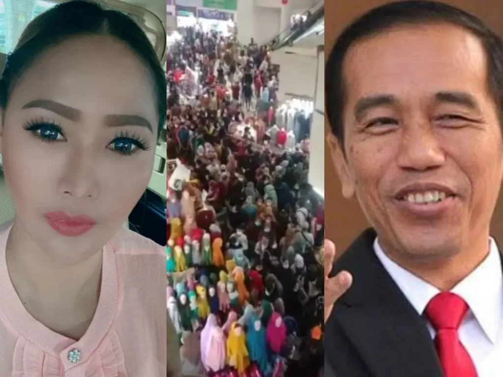 Kolase foto Inul Daratista, tangkapan layar video kerumunan di Tanah Abang dan Presiden Joko Widodo (Instagram @inul.d/Antaranews)