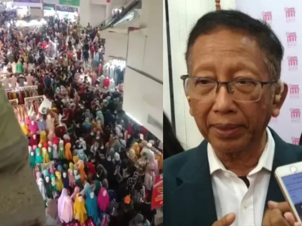 Kolase foto tangkapan layar video kerumunan massa di Pasar Tanah Abang dan Profesor Zubairi Djoerban (Twitter/Antaranews)