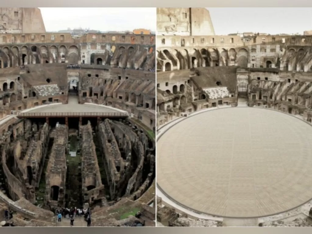 Tampilan desain lantai berteknologi tinggi di Colosseum. (photo/Dok. Asia One via REUTERS/Twitter/ DarioFrance)
