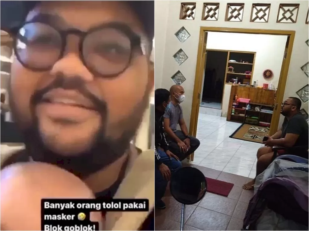 Pria brewok yang sebut pengunjung mal di Surabaya yang pakai masker goblok diciduk polisi (Instagram/cetul.22) 