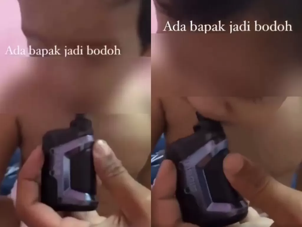 Seorang wanita membuat anaknya agar menghisap vape. (Photo/Facebook/Info Roadblock JPJ/POLIS)