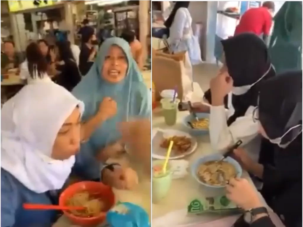 Sejumlah wanita berhijab dimarahi sedang makan di sebuah kedai di Singapura (Istimewa)