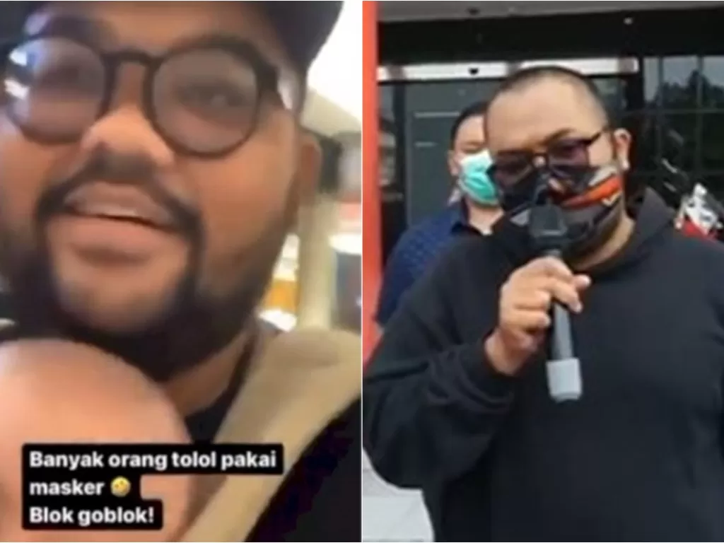 Pria yang tertawakan pengunjung mall pake masker. (Instagram/@humaspolrestabessurabaya)