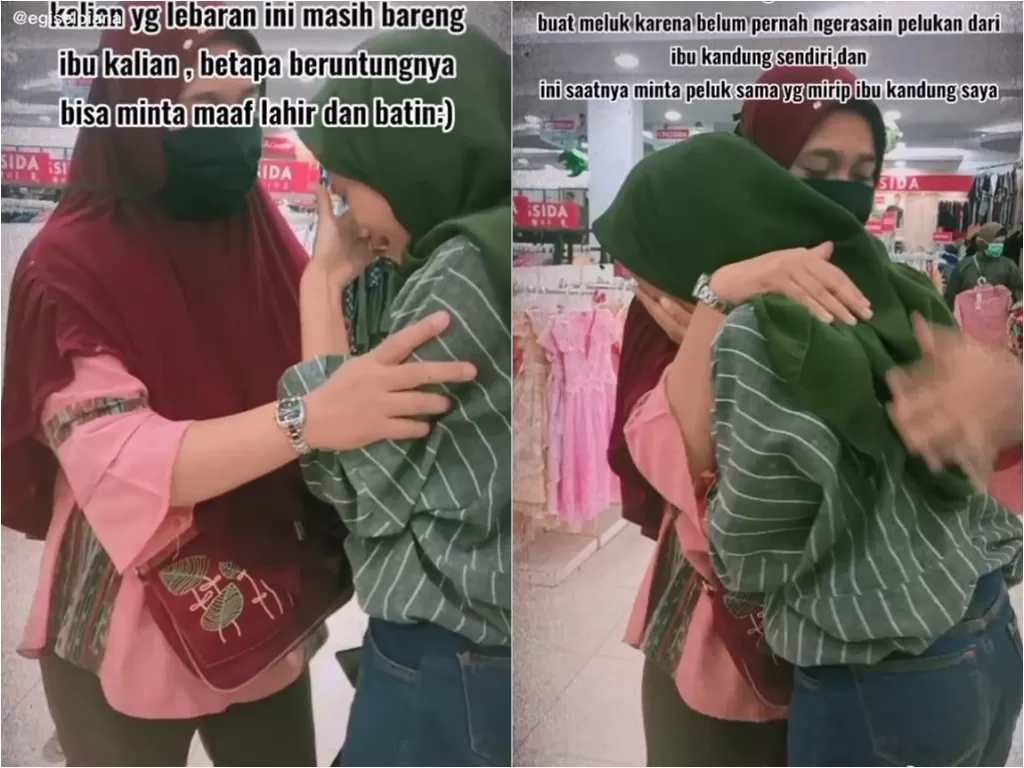 Wanita ini menangis terisak-isak saat melihat perempuan mirip ibunya di pusat perbelanjaan (TiKTok/egiselpiana)