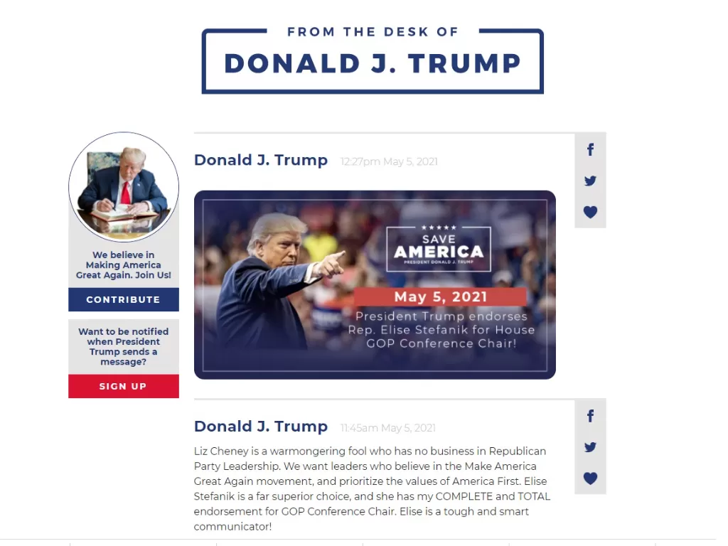 Platform terbaru DOnald Trump. (Screenshoot).