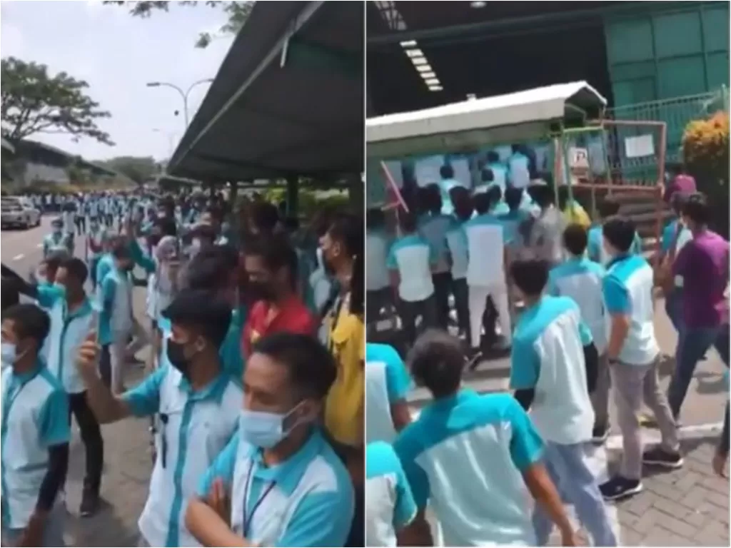 Ribuan karyawan PT Pan Brtohers unjuk rasa di depan pabrik tolak gaji dan THR dicicil (Instagram/smart.gram)