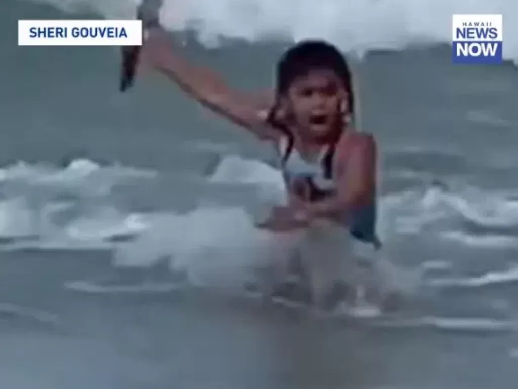 Momen gadis 6 tahun lari ketakutan saat melihat hiu di belakangnya (Facebook/HawaiiNewsNow)