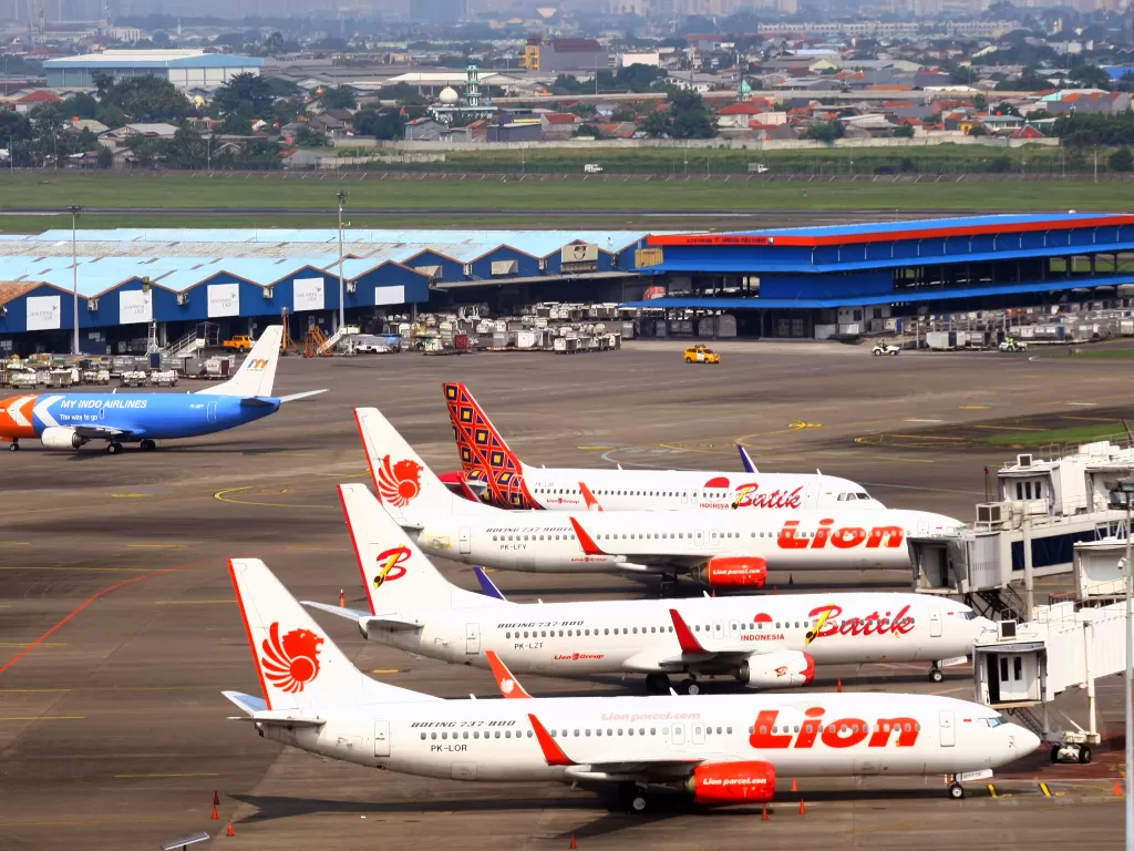 Maskapai Lion Air di Bandara Soetta. (photo/ANTARA FOTO/Muhammad Iqbal)