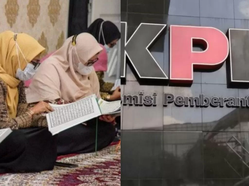 Kolase foto ilustrasi wanita berhijab dan logo KPK (Antaranews)