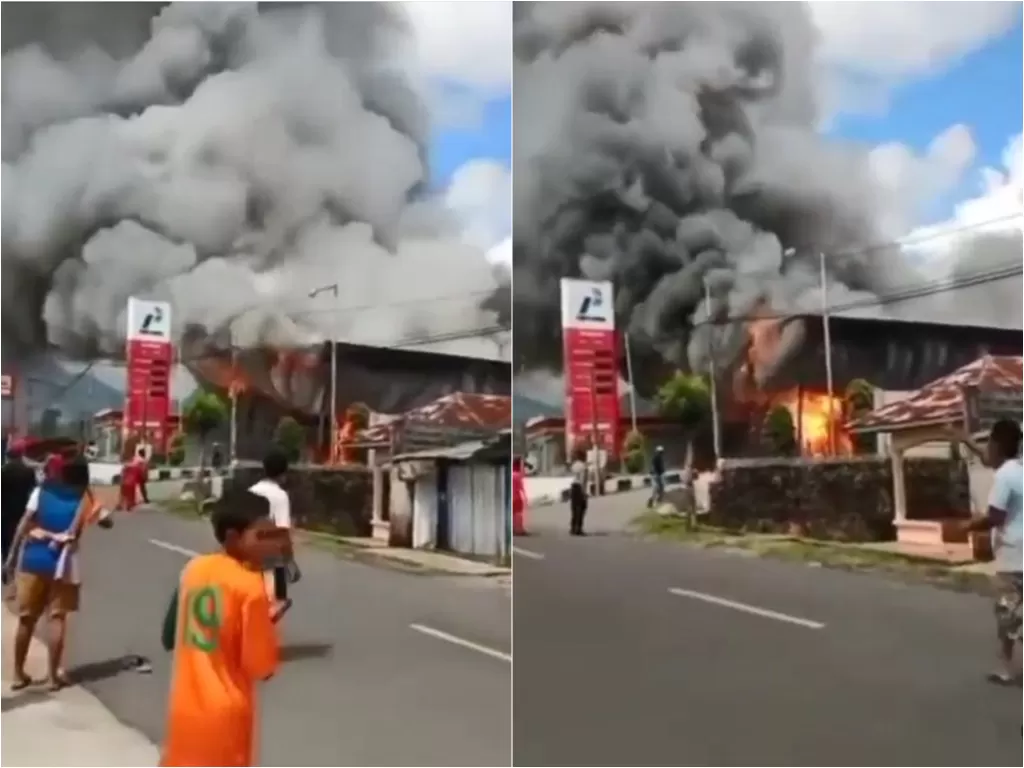 Kebakaran SPBU Mena di Ruteng Manggarai (Instagram/andreli48)