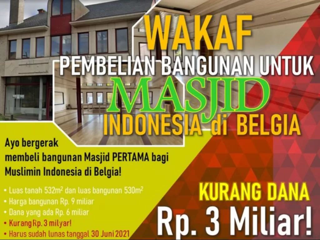 Brosur penggalangan dana untuk membeli bangunan masjid Indonesia pertama di Belgia (Twitter)