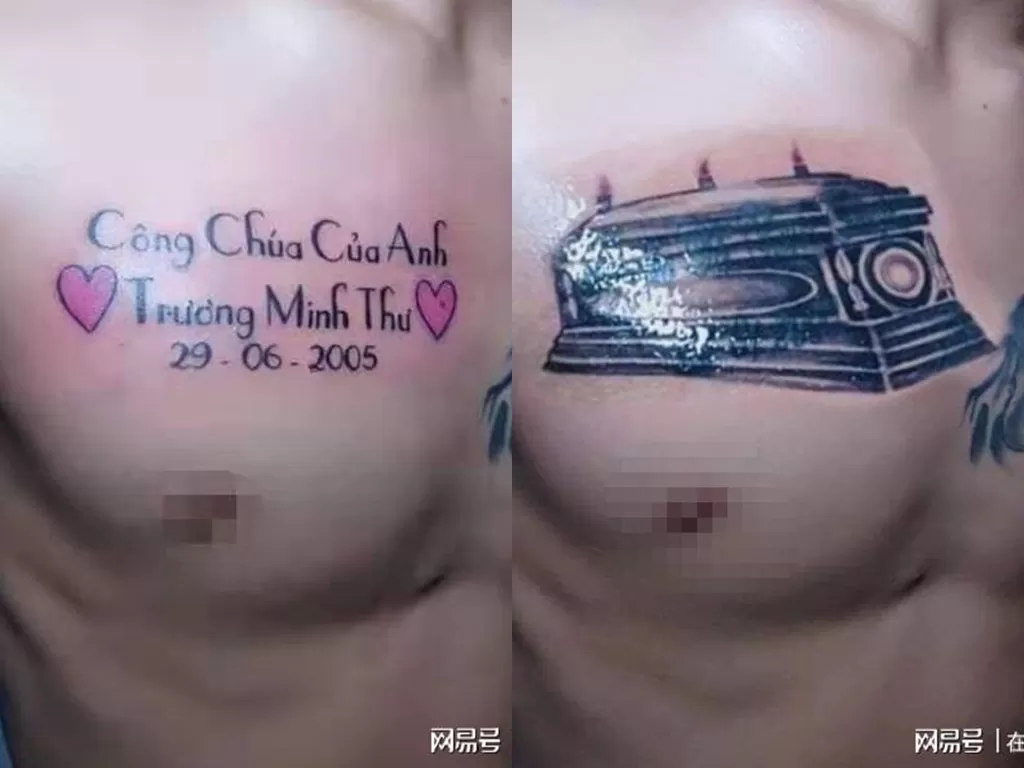 Seorang pemuda mengubah tato nama mantan pacar jadi peti mati. (Photo/Vietnam Media)