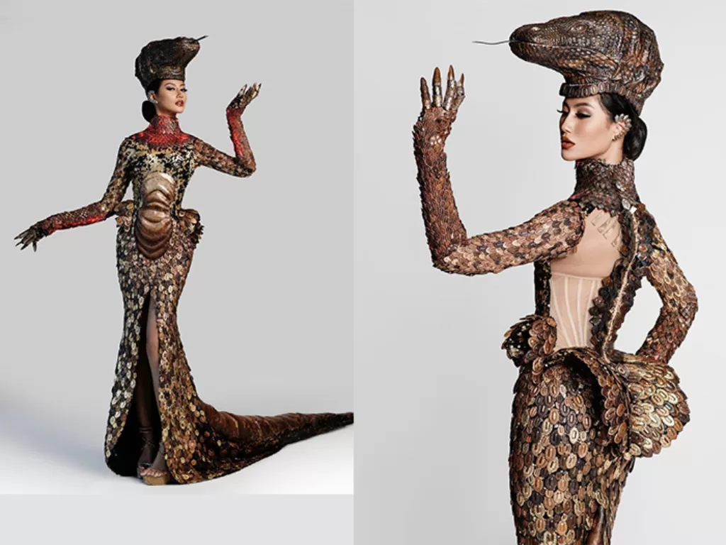 Kostum bertema Komodo yang dibawakan Ayu Maulida pada jang Miss Universe 2020. (Instragram/@ayumaulida97)