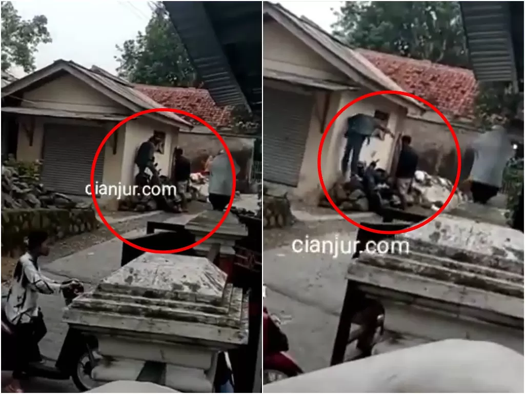 2 pria bersenjata tajam tendang dan aniaya warga di Cianjur (Instagram/cianjurcom)
