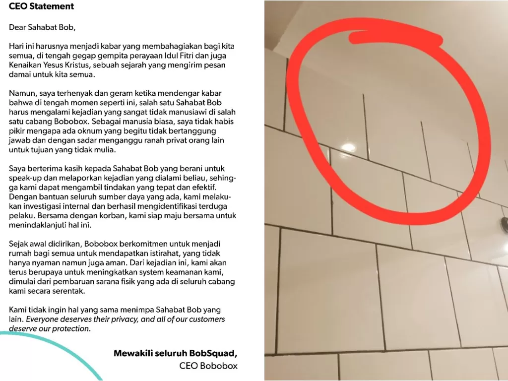 Peristiwa dugaan pelecehan seksual di salah satu hotel Bobobox (photo/Instagram/bobobox_id/Twitter/@bukaniqbaalee)