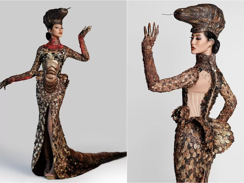Ayu Maulida pakai kostum komodo sebagai Indonesia National Costume (Instagram/ayumaulida97)