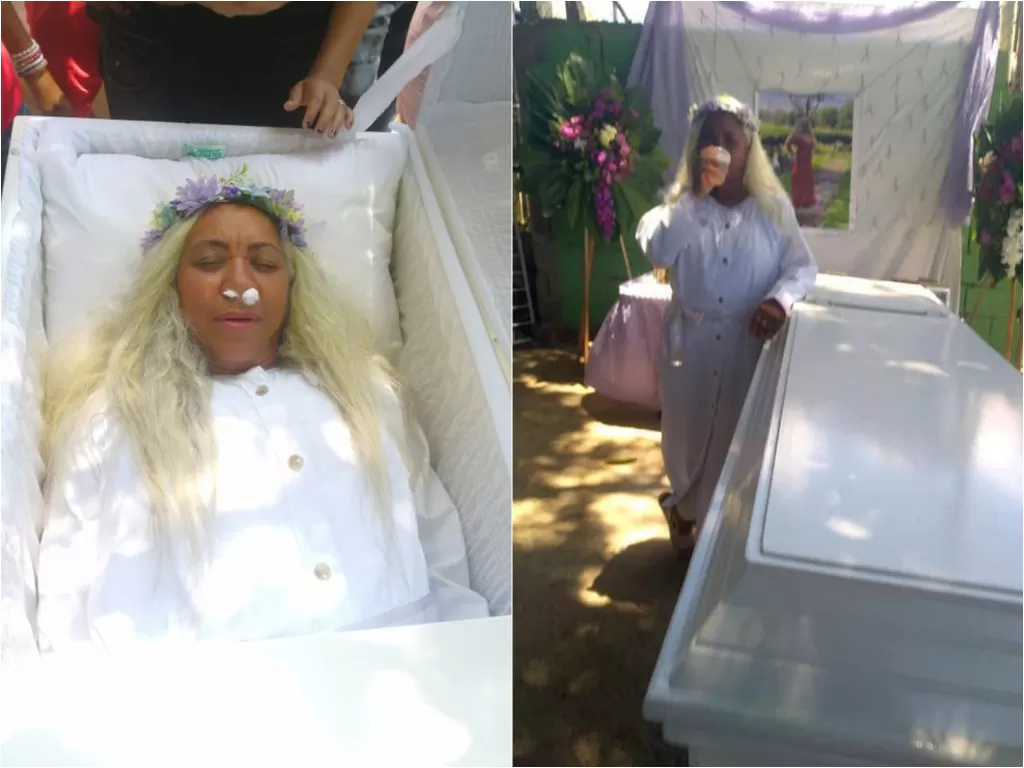  Wanita yang membuat pemakaman palsu. (photo/Newsflash)