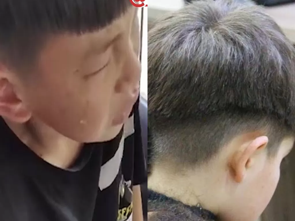 Bocah ini menangis dan memanggil polisi karena rambutnya tak sesuai harapan. (Photo/Global Times)