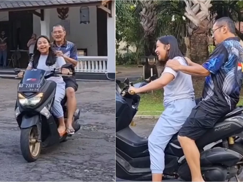 Bambang Trihamodjo naik motor sama anak. (Instagram/@mayangsari_official)