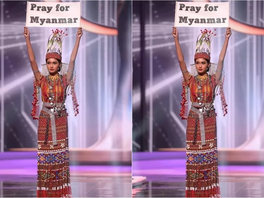 Miss Myanmar di ajang Miss Universe 2020. (photo/Instagram/@thuzar_wintlwin)