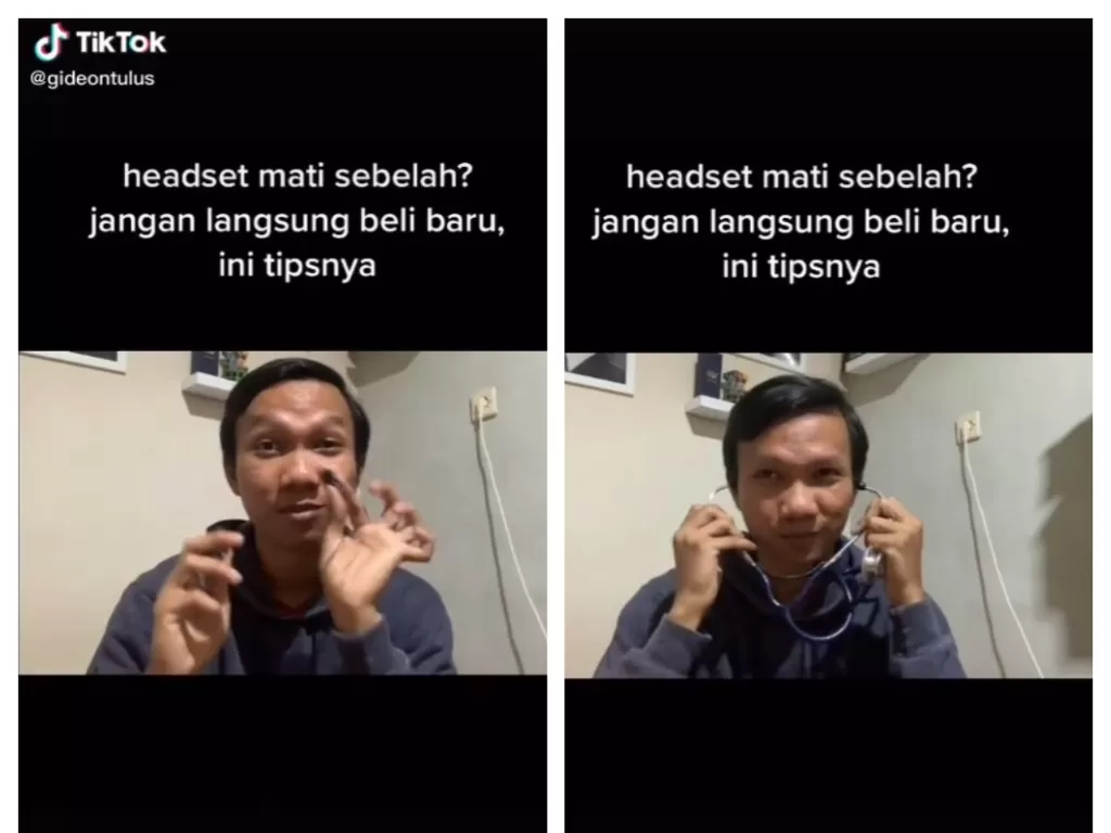 Viral pemuda sukses bikin kesel netizen usai beri tips headset mati sebelah. (TikTok/@gideontulus)