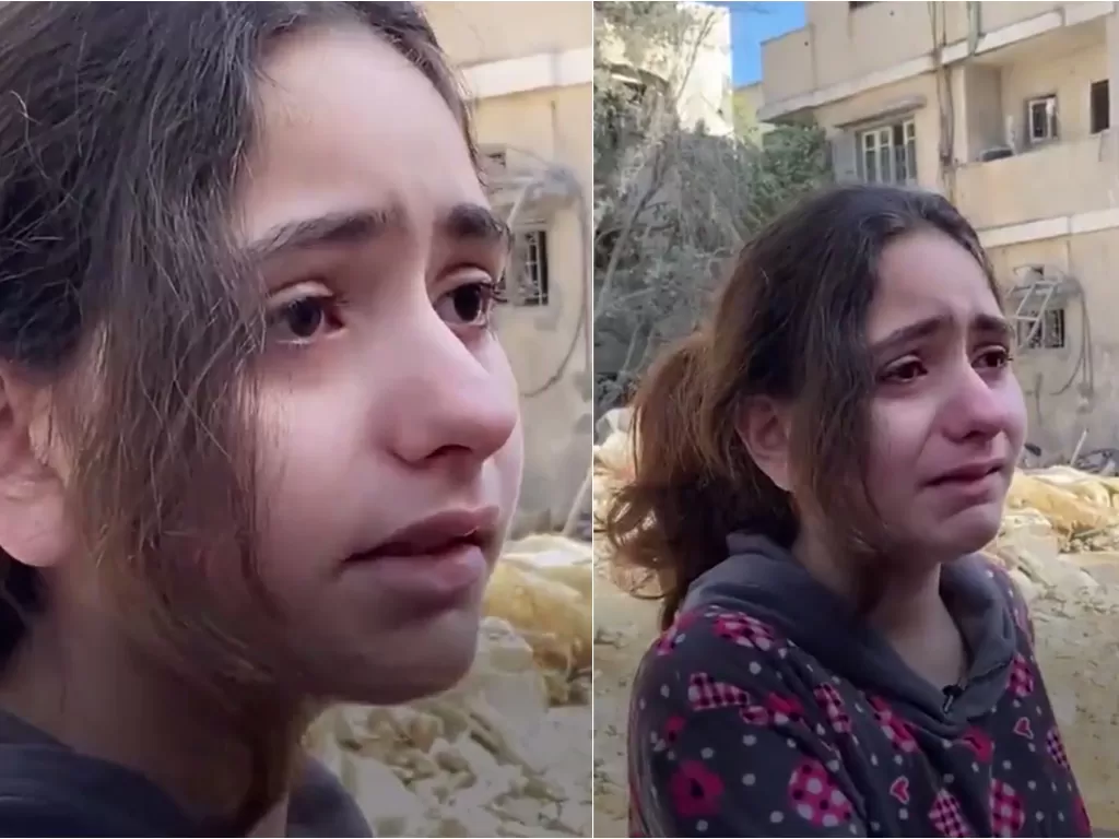 Bocah Palestina hanya bisa menangis meratapi serangan Israel (Twitter/@MiddleEastEye)