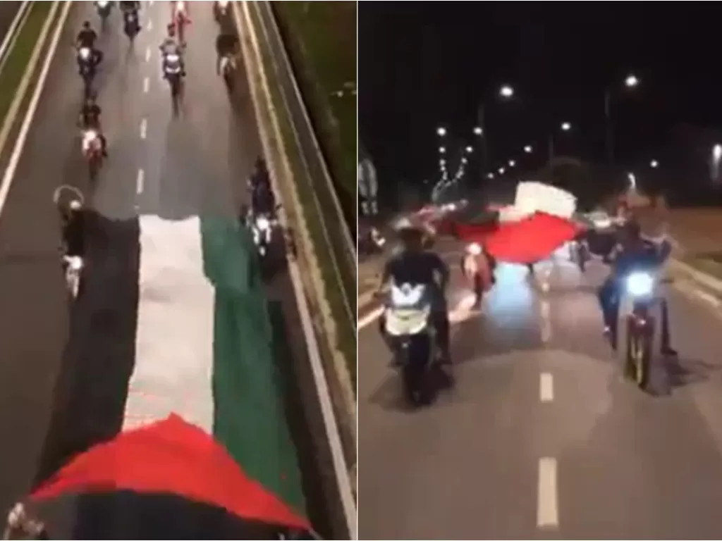 Konvoi membawa bendera Palestina (Facebook/Info Roadblock JPJ/POLIS)