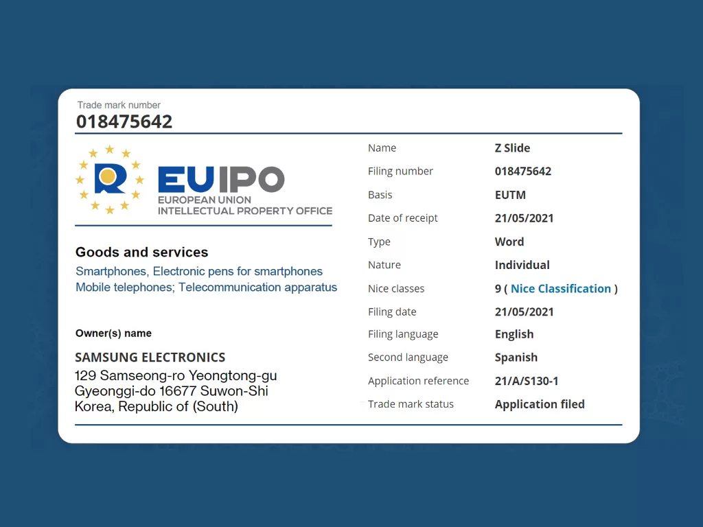 Merek dagang yang didaftarkan oleh Samsung ke EUIPO (photo/EUIPO via. LetsGoDigital)
