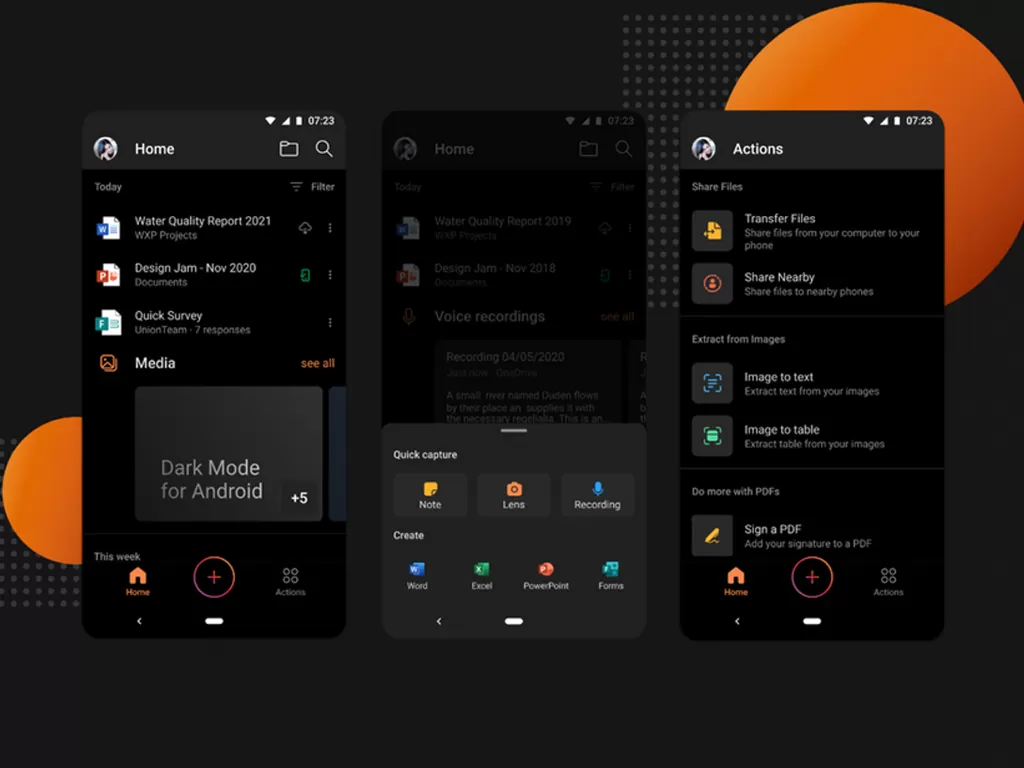 Tampilan fitur Dark Mode di aplikasi Microsoft Office Android (photo/Microsoft)