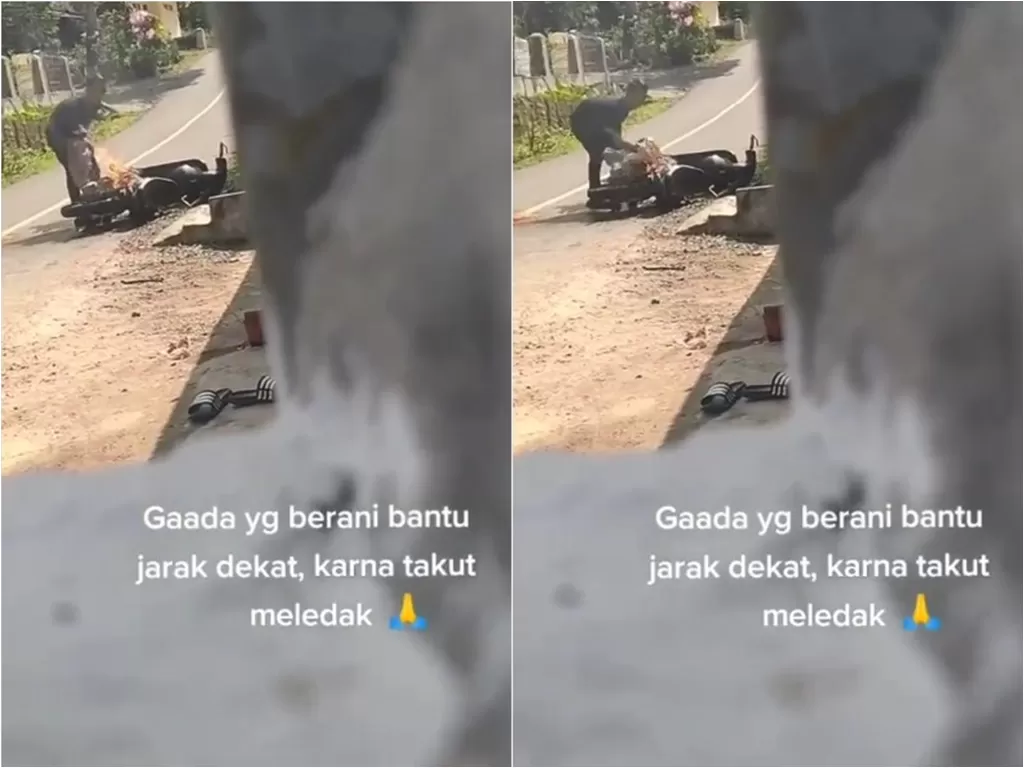 Aksi heroik pria padamkan motor yang terbakar sendiri (Instagram/agoez_bandz4)