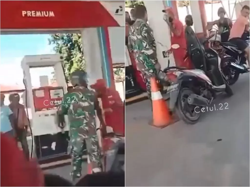 Oknum prajurit TNI tempeleng kepala petugas SPBU Waipare (Instagram/cetul.22)