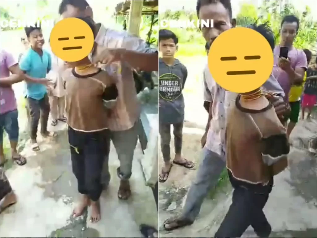 Video bocah yang diikat tali di leher gegara mencuri uang di Masjid. (photo/Instagra,/@acehkini)