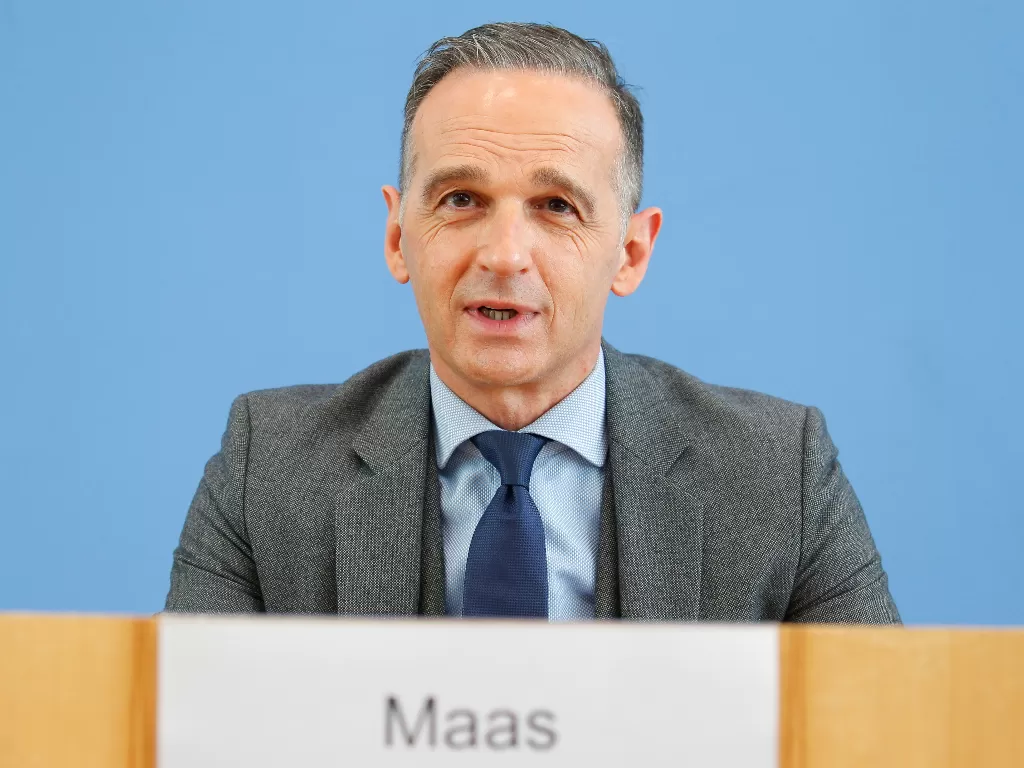 Menteri Luar Negeri Jerman Heiko Maas menghadiri konferensi pers di Berlin, Jerman, 19 Mei 2021. (photo/REUTERS/Michele Tantussi/Pool)