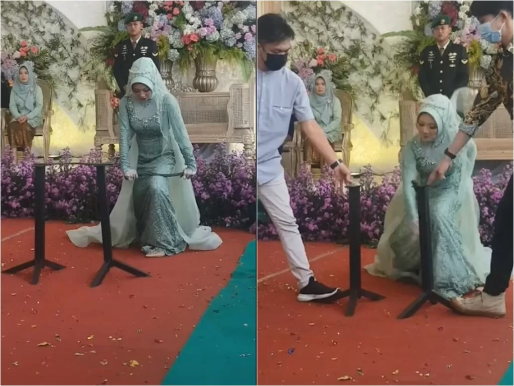 Pengantin wanita patahkan besi di hari pernikahan (TikTok/noto_moto)