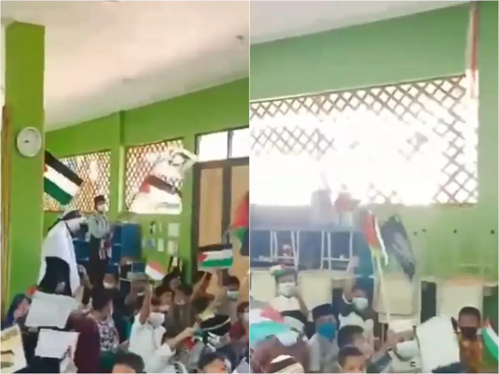 Guru ajarkan muridnya berjihad dengan cara kibarkan bendera Palestina di dalam ruangan kelas (Twitter/@My_LoveNebe)