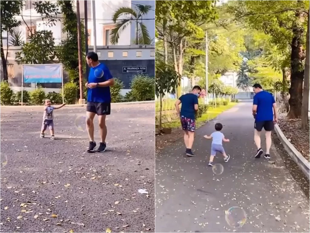 Ahok ajak putra kecilnya Yosafat olahraga pagi (Instagram/btpnd)