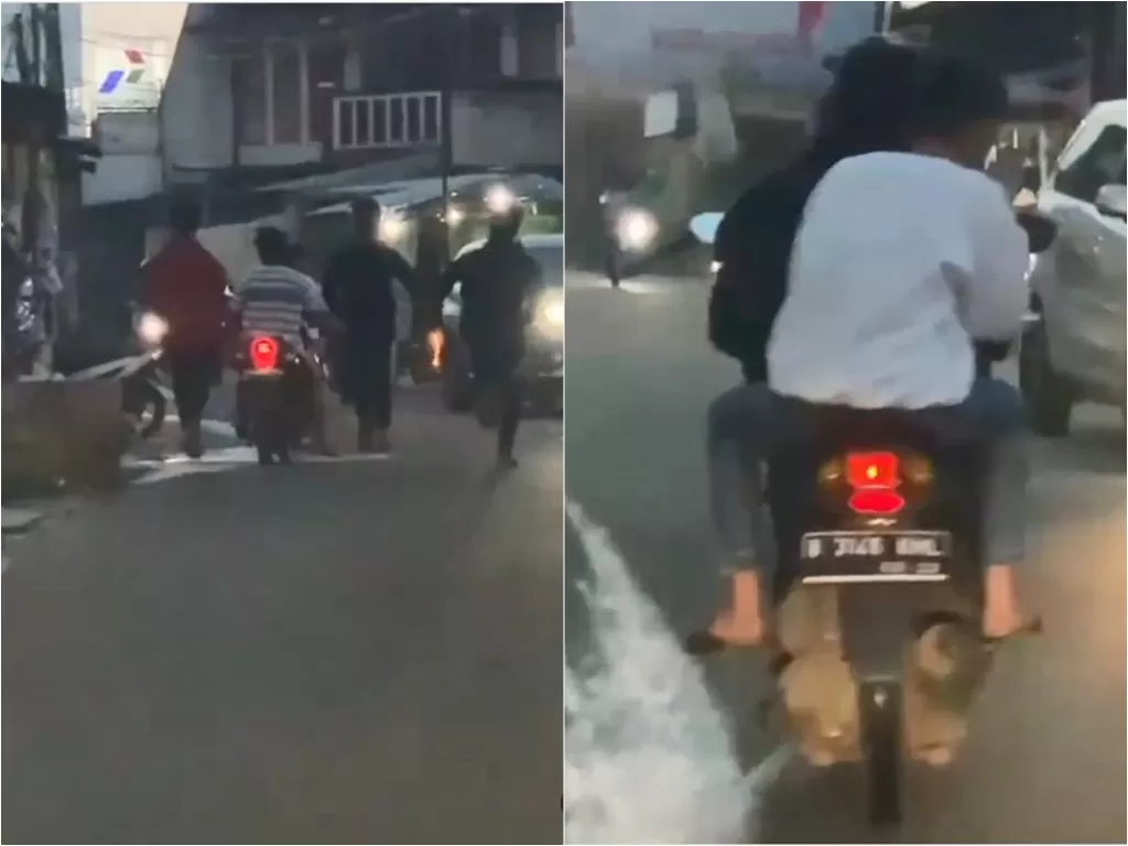 Segerombolan remaja bawa samurai naik motor di jalanan Bekasi (Instagram/bekasi.terkini)