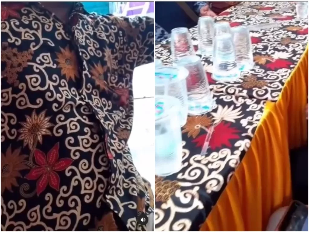 Baju Batik Pria yang Mirip dengan Taplak Meja Undangan. (Instagram/@ndorobeii)