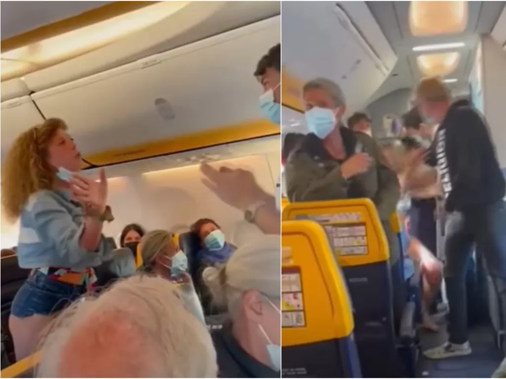 Pertengkaran di pesawat karena tak pakai masker. (YouTube/SpentyKel)