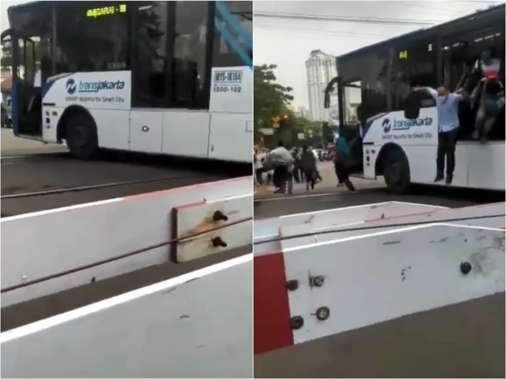 Bus Transjakarta tiba-tiba mati mesin di tengah perlintasan rel kereta api di Jaksel (Instagram/jakarta.terkini)