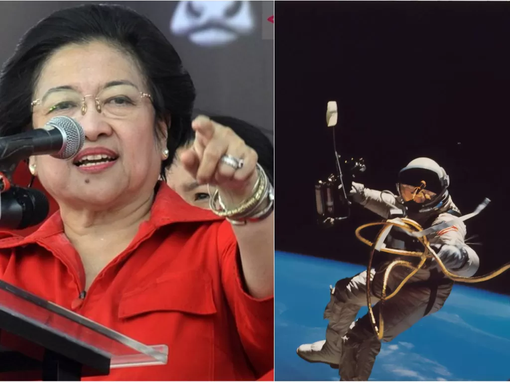 Kiri: Megawati Soekarnoputri (Antara) / Kanan: Ilustrasi astronot (Unsplash)