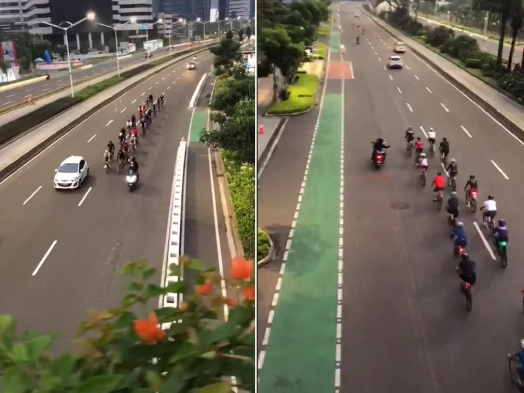 Viral Video Pesepeda Kembali Melintas di Luar Jalur Hijau. (TikTok/@maaaatiiyukk).