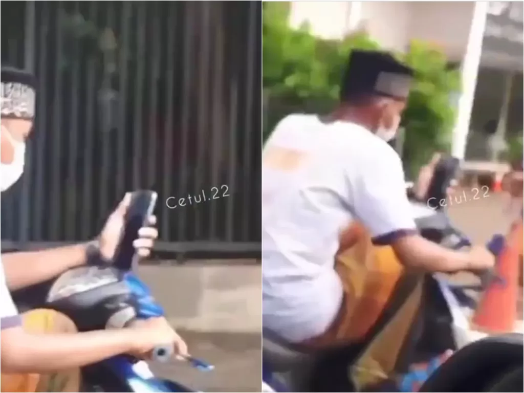 Pria ini video call sambil mengendarai motor di jalan (Instagram/cetul.22)