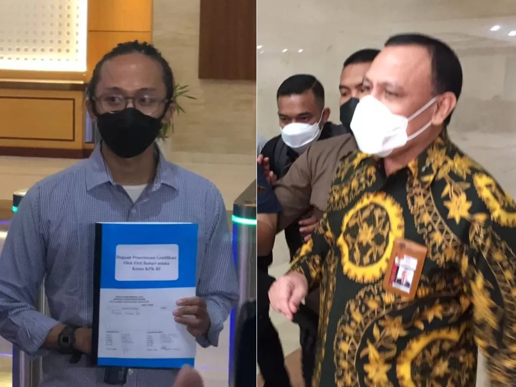 Kiri: Anggota Divisi Investigasi ICW Wana Alamsyah di Mabes Polri. (INDOZONE/Samsudhuha Wildansyah), kanan: Ketua KPK Firli Bahuri. (INDOZONE/Harits Tryan Akhmad).