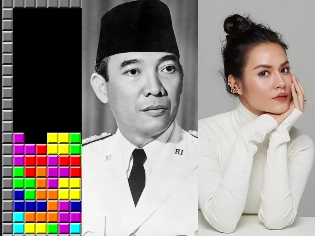 (Kiri ke kanan): Tetris, Soekarno, Raisa. (Wikipedia/Instagram/raisa6690)