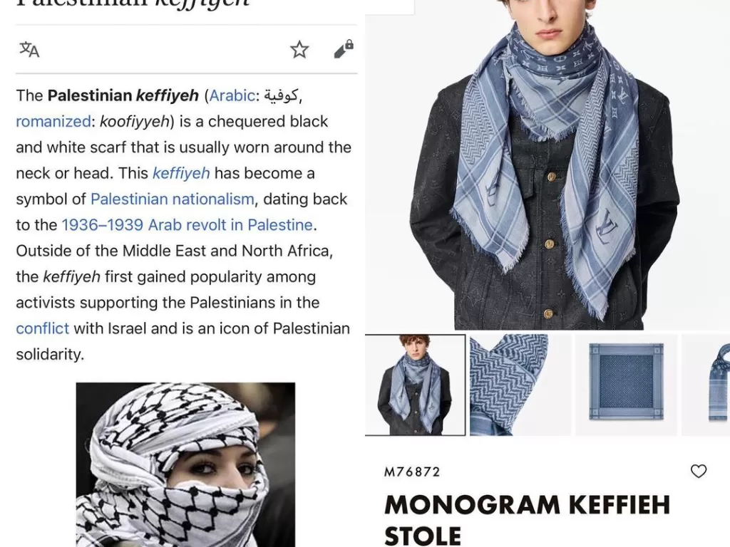 Louis Vuitton Dituduh Menjiplak Keffiyeh Palestina di Produk Scarf