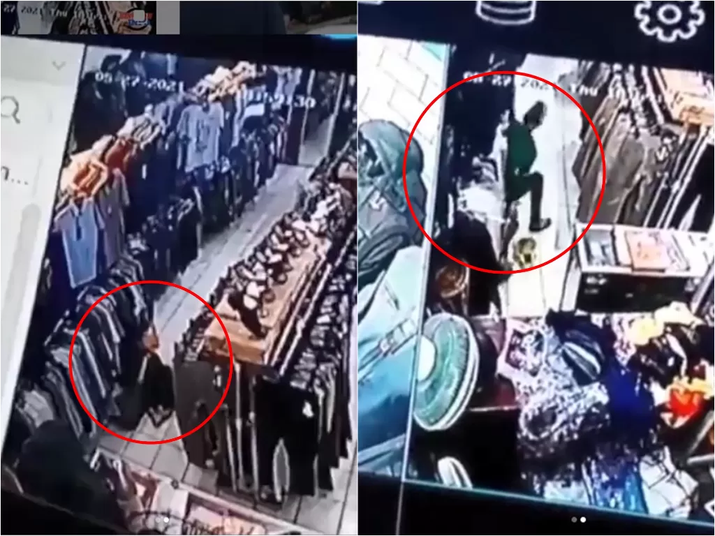 Pria terekam CCTV cekik leher karyawan dan curi uang toko baju di Banyuasin (Instagram/banyuasininfo)