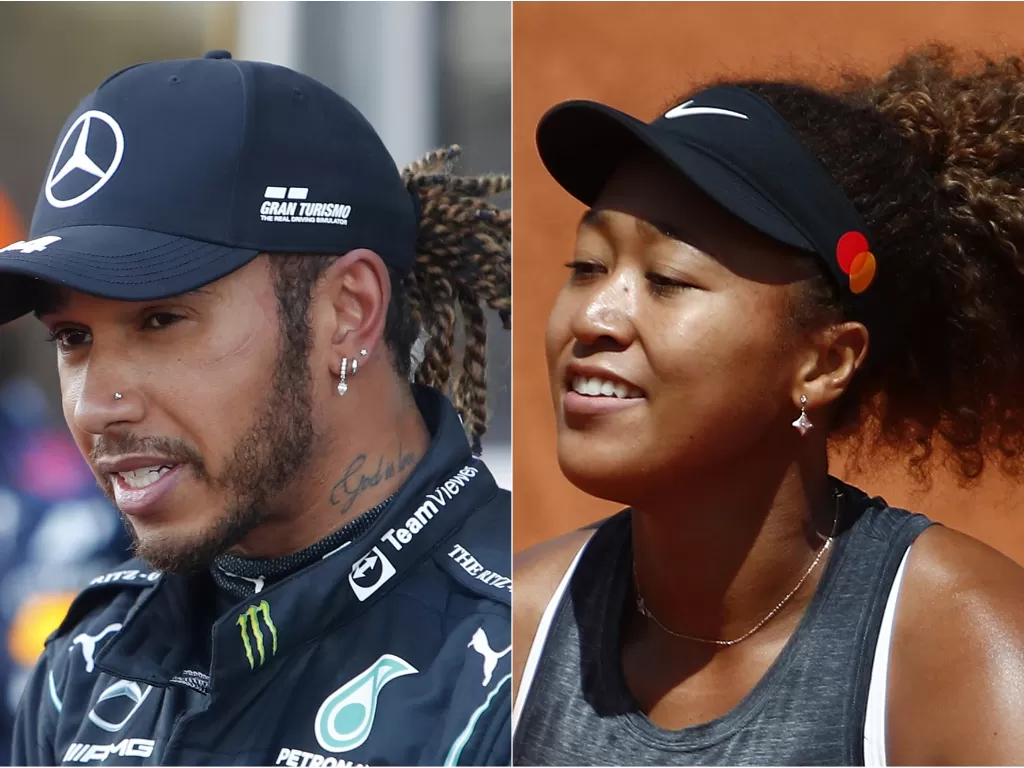 Lewis Hamilton (kiri), Naomi Osaka (kanan). (photo/REUTERS/MAXIM SHEMETOV/MAXIM SHEMETOV)