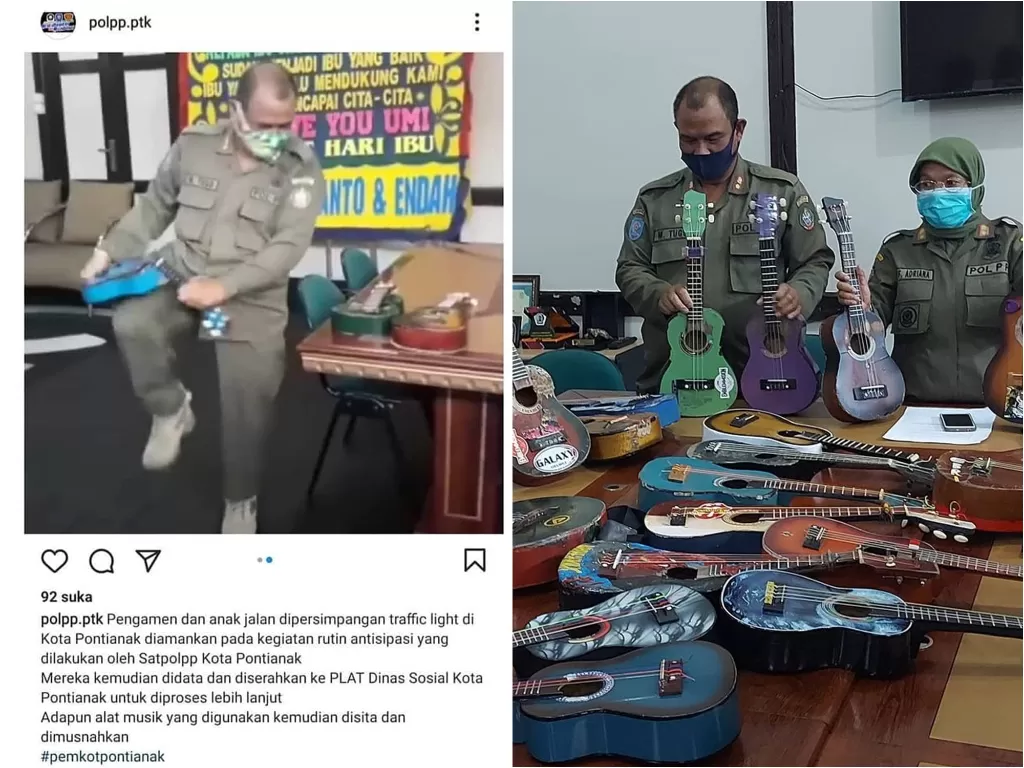 Cuplikan video satpol PP hancurkan gitar ukulele pengamen. (photo/Instagram)